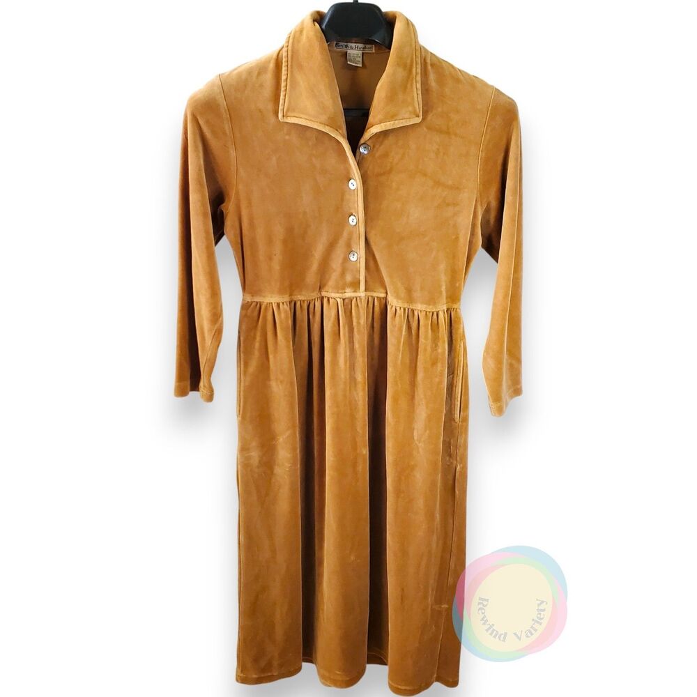 Vintage Smith & Hawken Velvet Shirt Dress Gold XS